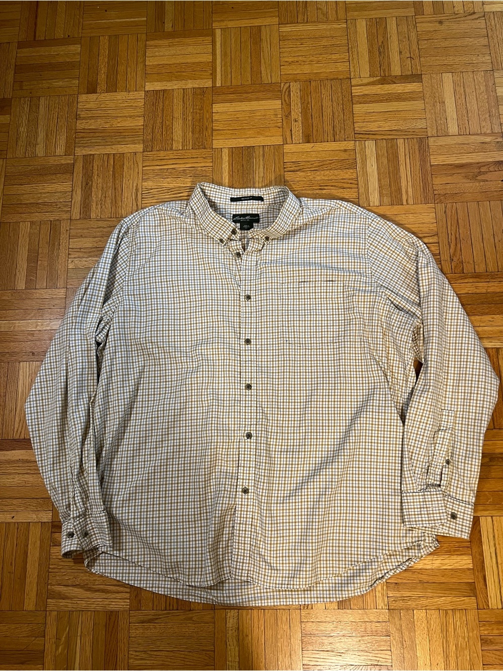 Office Wear Eddie Bauer Dark Mustard and White Checkered Shirt size XXL